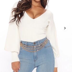 Fashion Nova White V-Neck Sweater Top